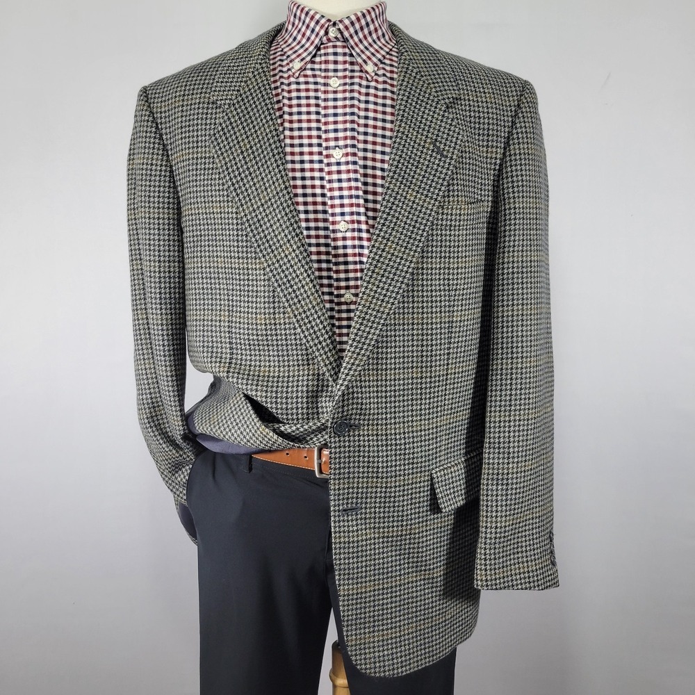 Pierre Balmain Men's Sport Coat Blazer Two Button Flannel Houndstooth Wool‎ 44L